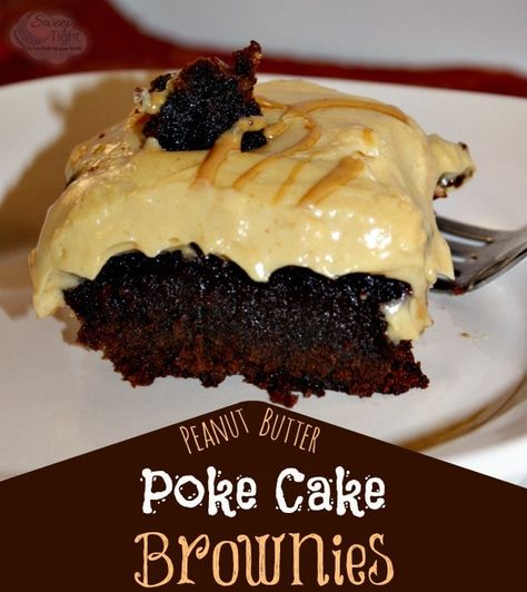 Peanut Butter Poke Cake Brownies Recipe Cake Brownies Recipe, Poke Brownies, Peanut Butter Poke Cake, Deserts Recipes, Cake Brownies, Smores Cake, Butter Brownies, Delish Desserts, Tasty Desserts