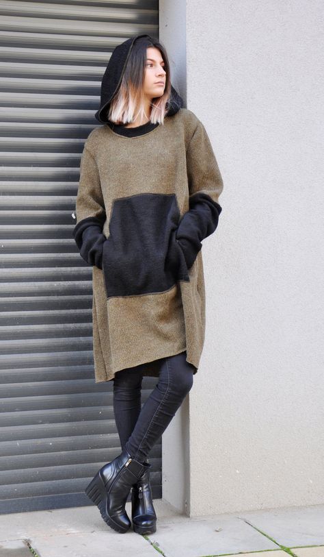 Wool Tunic, Winter Tunic, Knitted Tunic, Women Tunic, Sweater Plus Size, Hooded Tunic, Sweater Plus, Maxi Tops, Tunic Hoodie