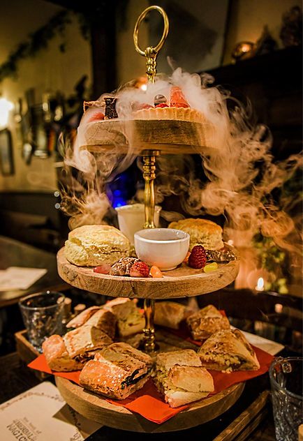 Magical Afternoon Tea in Edinburgh | Department Of Magic Afternoon Tea Edinburgh, Edinburgh Food, Scotland Trip, Tea Sandwiches, Brownie Cake, Vegetarian Options, Fun Cup, Scotland Travel, Menu Items