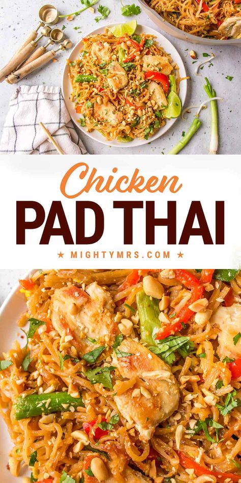 Chicken Pad Thai Casserole, Pad Thai Recipe Easy, Thai Meals, Noodles Healthy, Chinese Meals, Thai Chicken Recipes, Chicken Pad Thai, Thai Foods, Dinner Rotation