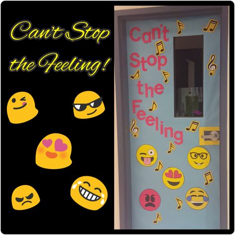 Lovely door decoration inspired by Justin Timberlake's song "Can't Stop the Feeling!" Even though, this song was the main theme song for the movie Trolls in 2016, instead of doing Trolls characters(which I Love) I added some emojis to express the different type of feelings we have. Emotions Door Decoration, I Have Feelings Infant Activities, I Have Feelings Infant Theme, I Have Feelings Toddler Activities, Emotion Crafts, Daycare Door Ideas, Starting A Daycare Center, Infant Bulletin Board, Infant Projects