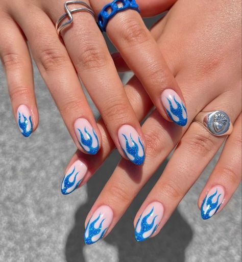 Trendy Blue Nails, Blue Wedding Nails, Flame Nails, Flame Nail Art, Blue Nail Art Designs, Blue Gel Nails, Navy Nails, Fake Nails Long, Sassy Nails