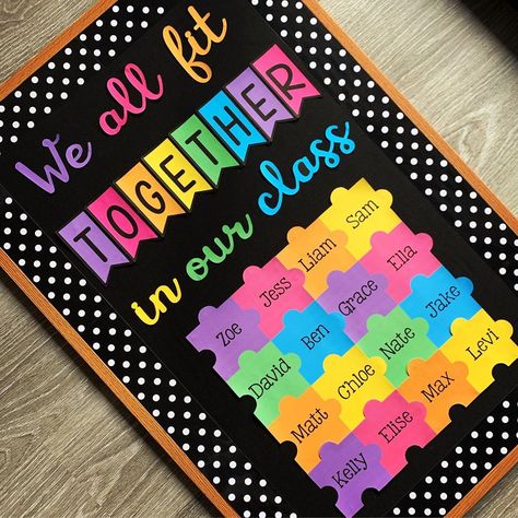 Back to School Bulletin Board Ideas – Mrs. B's Beehive We All Fit Together, School Bulletin Board Ideas, Back To School Displays, Summer Bulletin Boards, Diy Classroom Decorations, Preschool Bulletin, Preschool Bulletin Boards, School Doors, Back To School Bulletin Boards