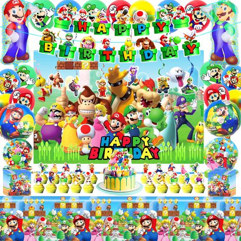 Mario Background, Mario Party Decorations, Mario Birthday Banner, Bday Party Kids, Mario Cake, Mario Birthday Party, Cake Banner Topper, Mario Birthday, Mario Party