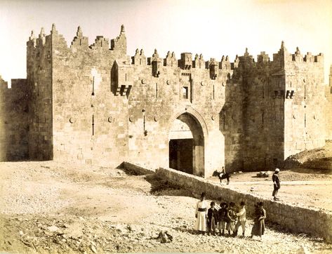 Jerusalem Damascus Gate and the Tomb of the Virgin by Zangaki Brothers circa 1870 - click to enlarge. Damascus Gate, Ottoman Turks, Sepia Color, Doodle Paint, Mount Of Olives, Draw Doodle, Religious People, Baghdad, Old City