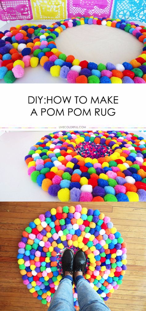 DIY Teen Room Decor Ideas for Girls | DIY Pom Pom Rug | Cool Bedroom Decor, Wall Art & Signs, Crafts, Bedding, Fun Do It Yourself Projects and Room Ideas for Small Spaces http://diyprojectsforteens.com/diy-teen-bedroom-ideas-girls-rooms Diy Pom Pom Rug, Pompon Diy, Diy Girls Bedroom, Diy Crafts For Teens, Diy Room Decor For Teens, Pom Pom Rug, Girl Bedrooms, Diy Pom Pom, How To Make A Pom Pom