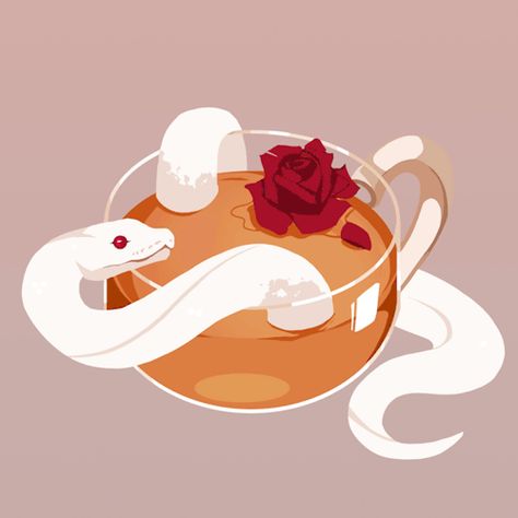 Cute Reptiles, Cute Snake, Snake Art, Rose Tea, Kawaii Animals, Arte Animal, Art And Illustration, Cute Animal Drawings, Creature Art