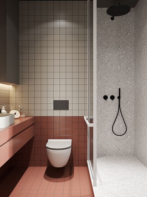 Home Journal, Bathroom Red, Toilet Design, Apartment Bathroom, Apartment Interior, Cheap Home Decor, Bathroom Inspiration, 인테리어 디자인, Bathroom Interior Design