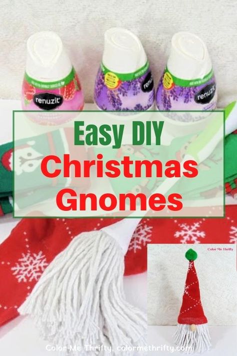 Create these fun and easy DIY Christmas Gnomes from used and repurposed air freshener containers and festive knee socks. Renuzit Crafts, Diy Felt Poinsettia, Diy Christmas Gnomes, Making Gnomes, Elf Decorations, Diy Air Freshener, Teen Art, Alternative Christmas Tree, Ice Scraper