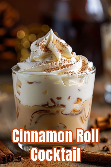 Indulge in the sweet and creamy Cinnamon Roll Cocktail, a delightful dessert drink. Click to learn how to make this comforting treat! Cinnamon Roll Cocktail Recipe, Baileys Cinnamon Churro Drinks, Baileys Churro Drink Recipes, Boozy Cinnamon Rolls, Cinnamon Roll Martini, Baileys Churro Drink, Churro Cocktail, Cinnamon Roll Cocktail, Cinnamon Whiskey Cocktails