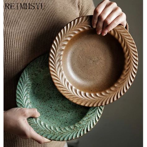 RELMHSYU Nordic Style Ceramic Embossed Coffee Soup Spoon Cup And Saucer Retro Breakfast Milk Water Mug Drinkware|Cups & Saucers| - AliExpress Ceramic Cutlery, Soup Pasta, Clay Plates, Unique Plates, Pottery Platter, Pasta Food, Eco Friendly Decor, Apollo Box, Garden Wall Decor