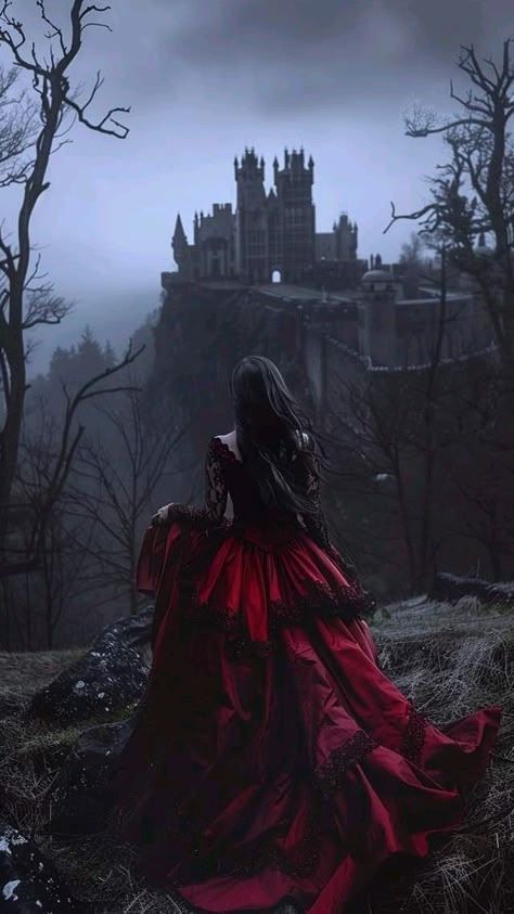 Gothic Vampire Castle Aesthetic, Dark Queen Aesthetic Red, Gothic Romance Aesthetic Outfit, Gothic Fantasy Aesthetic, Gothic Vampire Women, Dark Sleeping Beauty, Vampire Dark Aesthetic, Red Core Aesthetic, Dark Romance Fashion