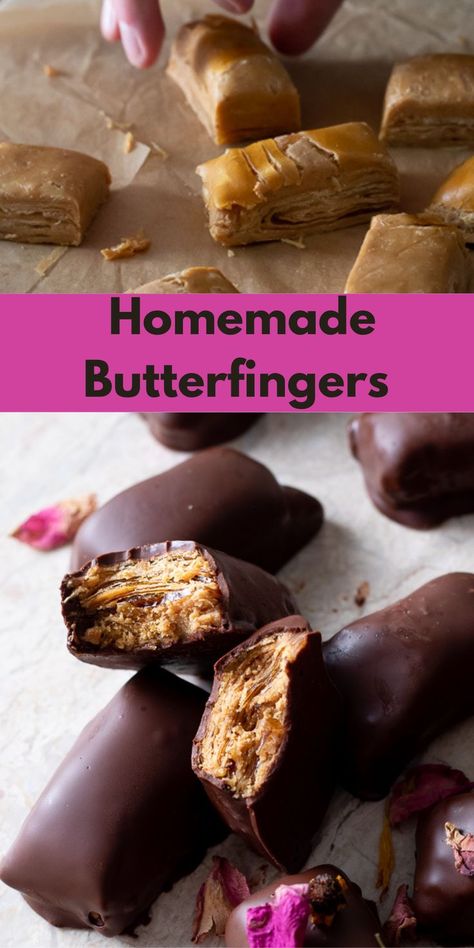 Home Made Butterfingers, Healthy Homemade Butterfingers, Homemade Peanut Butter Candy, Homemade Butterfinger Bites, Homemade Butter Fingers, Peanut Butter Candy Filling, Peanut Butter Taffy Recipe, Peanut Butter Crunch Candy, Copycat Butterfinger Recipe