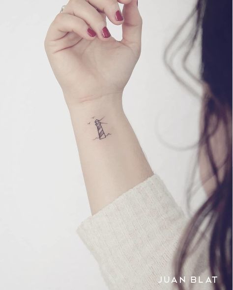 Lighthouse Tattoo by Juan Blat Minimalist Tattoo Meaning, Paris Tattoo, Typography Tattoo, Lighthouse Tattoo, Shape Tattoo, Muster Tattoos, Delicate Tattoo, Diy Tattoo, Home Tattoo