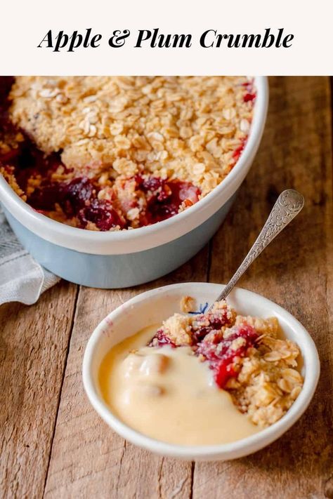 Plum And Apple Crumble, Plum Dessert, Plum Crumble, Baked Custard, Baking Inspiration, Dessert Cake Recipes, Dessert Cake, Crumble Topping, Apple Crumble