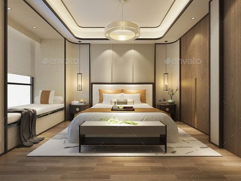 Modern Chinese Bedroom, Bedroom Chinese Style, Asian Inspired Bedroom, Chinese Bedroom, Luxury Bedroom Suite, Asian Bedroom, Chinese Interior, Interior Design Process, Beautiful Bed