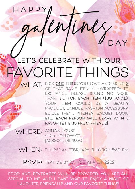 Galentines Favorite Things Party Invitation, Galantines Day Invitations, Favorite Things Galentines Party, Simple Galentines Party Ideas Girls Night, Galentines Party Ideas Girls Night Pjs, Galentines Night Out, Galentines Brunch Activities, Galentines Party Invitations Free, Easy Galentines Party