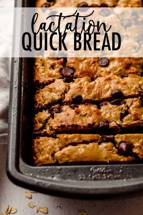 An easy, hearty oatmeal quick bread filled with plenty of galactagogues to encourage milk production in breastfeeding people. | lactation quick bread recipe | lactation bread recipes | lactation chocolate chip bread | homemade lactation recipes | lactation recipes with brewers yeast | recipes to help lactation | recipes to help with lactation | recipes to help milk supply | recipes to help with milk supply | recipes to help increase milk supply Homemade Lactation Recipes, Lactation Recipes Without Brewers Yeast, Lactation Recipes With Brewers Yeast, Easy Lactation Recipes, Breastfeeding Recipes Milk Supply, Healthy Lactation Snacks, Recipes With Brewers Yeast, Milk Supply Increase Food, Milk Supply Recipes