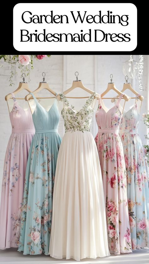 Various garden wedding bridesmaid dresses in pastel, floral, and solid colors for different seasons. Pastel Wedding Theme Bridesmaid Dress, Pastel Bridesmaid Dress, Colourful Bridesmaid Dresses, Pastel Colour Dress, Pink Mismatched Bridesmaid Dresses, Bridesmaid Dresses Pastel, Garden Wedding Bridesmaid Dresses, Pastel Colour Bridesmaid Dresses, Pastel Bridesmaids Dresses