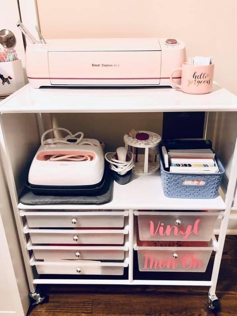 Cricket Office Ideas, Circuit Room Ideas, Circuit Office Ideas, Small Space Cricut Area, Cricut Storage Small Space, Organization For Cricut Supplies, Cricut Area Organization, Circut Work Space, Small Cricut Workspace Office