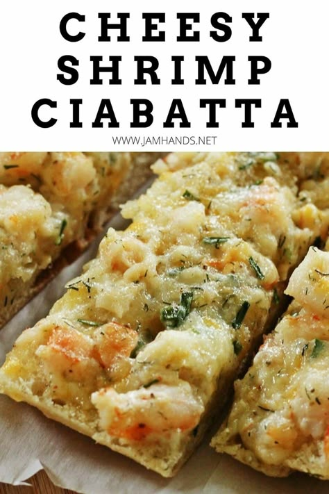 Cheesy Shrimp Ciabatta Western Foods, Ciabatta Recipe, Shrimp Cheese, Cheesy Shrimp, British Manor, Shrimp Toast, Recipes Shrimp, Recipes Seafood, Largest Lion