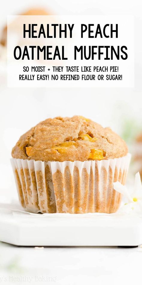 Healthy Peach Muffins Greek Yogurt, Banana Peach Muffins, Peach Recipes Easy Healthy, Healthy Peach Oatmeal, Peach Yogurt Muffins, Healthy Peach Muffins, Peach Oatmeal Muffins, Peach Muffins Recipe, Peach Muffin Recipes