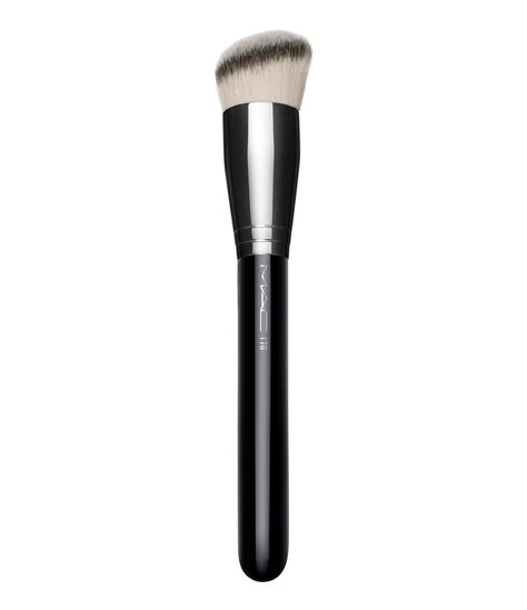 Its round and slightly-domed slanted shapepaired with densely-packed luxuriously-soft synthetic fibersmakes this brush ideal for applying, buffing out and blending thick creams and liquids with a smooth, even finish.  Works especially well with MAC Studio Tech.  MAC professional brushes are hand-sculpted and assembled using the finest-quality materials.  They feature wood handles with nickel-plated brass ferrules. Mac Brush, Mac Brushes, Mac Studio, Best Makeup Brushes, Beautiful Eye Makeup, Wood Handles, Mac Makeup, Face Brush, Foundation Brush