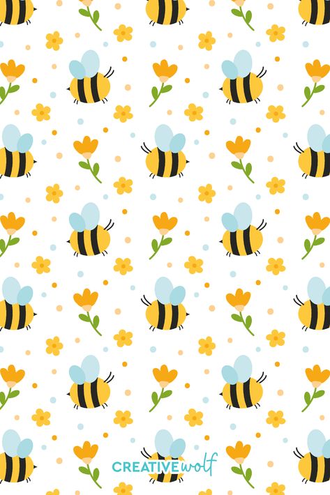 Adorable Bees and Flowers Pattern. This is an adorable illustration of bees and flowers turned into a pattern. It's the ideal gift for nature, bees and flower lovers, as well as kids (in age or at heart). Bees And Flowers Wallpaper, Bumble Bee Background, Flowers Pattern Illustration, Cute Bee Wallpaper, Bee Wallpaper Iphone, Kids Wallpaper Pattern, Bees Background, Cute Bee Illustration, Bumble Bee Wallpaper