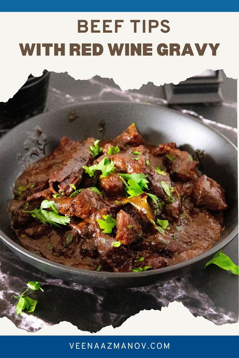 A black bowl with beef tips Recipe With Red Wine, Tender Beef Tips, Beef Tips Recipe, No Peek Beef Tips, Wine Gravy, Red Wine Recipe, Beef Tip Recipes, Red Wine Gravy, Beef Tips And Gravy