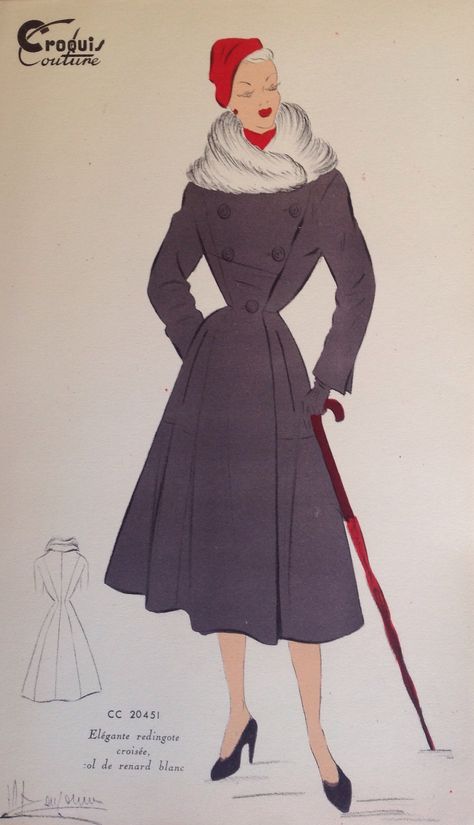 From " croquis couture" Dresses and outfit - winter 1952 Tweed Dress Winter, French Winter Fashion, 1950 Outfits, 1950s Clothes, Ice Planet, Fashion 1950, Historic Fashion, 1950s Outfits, Cosmopolitan Magazine