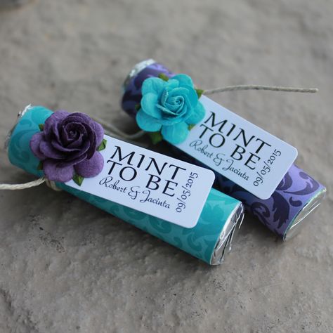 Personalized mint wedding favors. Order online at www.mintfavorsandmore.etsy.com. Teal And Purple Wedding, Purple Turquoise Wedding, Purple Wedding Favors, Lila Party, Mint Wedding Favors, Purple Bridal Shower, Purple Stuff, Mint To Be, Wedding Crashers