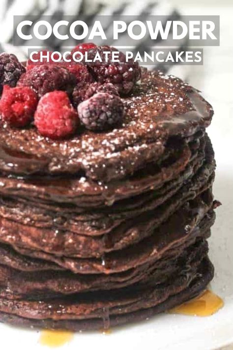 Cocoa Powder Chocolate Pancakes Healthy Chocolate Pancake Recipes, Easy Chocolate Pancakes, Easy Chocolate Pancake Recipe, Easy Sweet Breakfast Recipes, Chocolate Pancakes With Cocoa Powder, Pancake Recipe Chocolate, Cocoa Pancakes, Chocolate Pancake Recipe, Sims Home