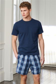 Navy Check Woven Short Set Mens Leisure Wear, Mens Pyjamas, Mens Innerwear, Light Navy Blue, Menswear Trends, Mens Nightwear, Cute Pajama Sets, Mens Pajamas Set