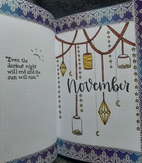 Please feel free to use it for yourself, I'd be happy to see your results :) #bulletjournal #bujo #diy #cute #writing #beautiful #journaling #november #lights Bullet Journal November Cover Page, Journaling November, November Bujo Cover, November Bullet Journal Cover, November Cover Page, November Bujo, Selfcare Journal, Journal 2025, 2024 Journal