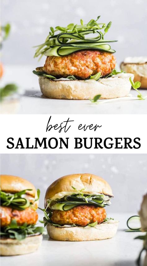 Easy Salmon Burgers, Healthy Salmon Burgers, Honey Soy Salmon, Garlic Aioli Sauce, Salmon Burger Recipe, Dinner Salmon, Salmon Recipes Pan Seared, Salmon Burger, Aioli Sauce