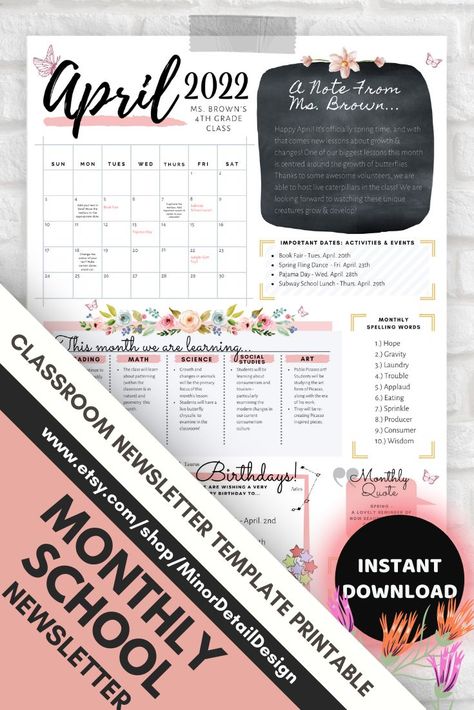 Monthly Newsletter Template, Class Newsletter, 2nd Grade Class, Newsletter Inspiration, School Newsletter, Meet The Teacher Template, Classroom Newsletter, Notes To Parents, Education Information