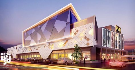 #mall #pvr #cinema #exteriordesign #3drendering #streetview #nightview #ArchDaily #archilovers Mall Exterior, Mall Ideas, Mall Facade, Shopping Mall Design, Shopping Mall Architecture, Architectural Renderings, Retail Facade, Commercial Design Exterior, Retail Architecture