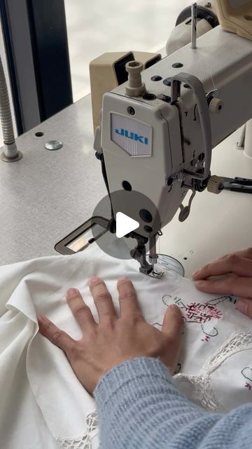 YITAI on Instagram: "Repurposed a shirt using a vintage linen tablecloth from the 1950s. It features hand-crocheted lace details with hand embroidery. There were a few small stains, but it is still a beautiful piece of fabric."