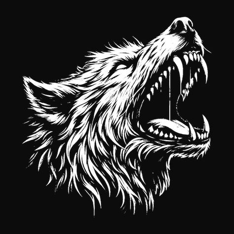 Wolf Illustration Tattoo, Howling Wolf Illustration, Cool Dog Tattoos, Wolf Design Tattoo, Wolf Illustration Art, Vector Design Graphics, Black And White Logo Design, Wolf Beast, Wolf Vector