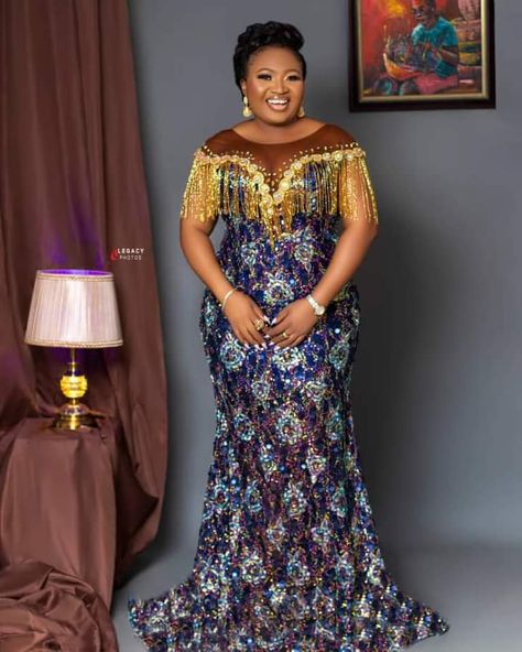 Beautiful Ankara Gowns For Women, Sample Material Gown Styles, Dinner Gowns Nigerian, Nigerian Lace Dress, Lace Dress Classy, Nigerian Lace Styles Dress, Reception Outfit, African Lace Styles, Dinner Dress Classy