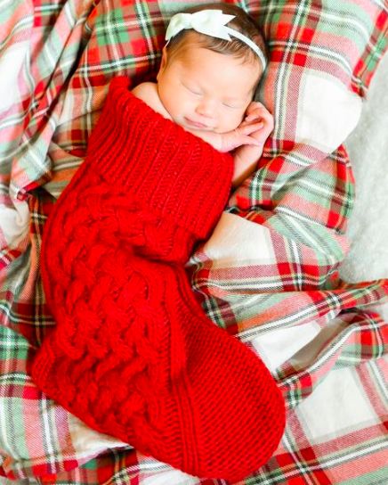 Newborn In Stocking Photo Ideas, Christmas Photo Shoot Ideas For Babies, Newborn Christmas Card Families, Infant Pictures With Santa, Christmas Card Newborn Family, Newborn In Stocking, Stocking Newborn Pictures, Christmas Stocking Newborn Photo, Newborn Holiday Card