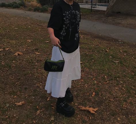 Black Maxi Skirt White Shirt, Long Skirt With Big Shirt, Long Skirt Big Shirt Aesthetic, Big Shirt Long Skirt Outfit, Big Shirt Small Skirt, Big Shirt Big Skirt, Big Shirt And Skirt Outfit, Baggy Shirt And Skirt, Skirt With Oversized Shirt