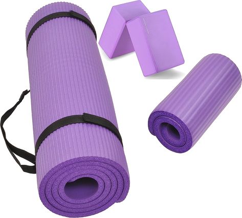 Here's one of those luxuriously thick yoga mats to keep your knees and wrists protected during yogasana practice! These can sometimes be a little slippery, so be sure to grab a Yoga Towel or Blanket to put ontop. Extra Thick Yoga Mat, Mat Pilates Workout, Yoga Mat Strap, Exercise Yoga, Mat Pilates, Yoga Block, Free Yoga, Floor Workouts, Yoga Set