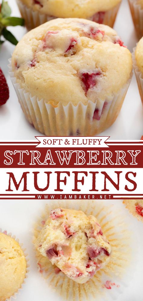 Strawberries Breakfast Ideas, Homemade Strawberry Muffins Easy, Strawberry Cream Muffins, Strawberry Muffins With Cream Cheese, Strawberry Brunch Recipes, Strawberry Muffins Recipes, Fruit Muffin Recipes, Recipes With Fresh Strawberries, Things To Make With Strawberries