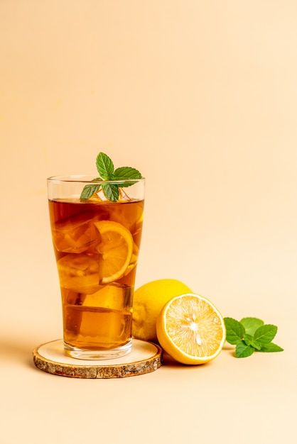 Tea Advertisement, Ice Lemon Tea, Lemon Tea, Ice Tea, Cafe Shop, Fruit Juice, Design Background, Iced Tea, Premium Photo