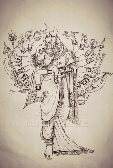 Ashtadasha bhuja Mahalakshmi Hindu Artwork, Ganpati Art, Concept Drawing, Concept Draw, Durga Painting, Durga Images, Lion Wallpaper, Shiva Painting, Hinduism Art