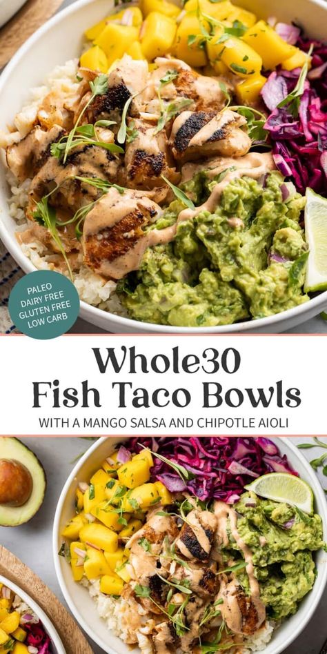 Paleo Pescatarian, Fish Taco Bowl, Galveston Diet, Paleo Fish Recipes, Whole30 Fish Recipes, Paleo Fish, Whole 30 Snacks, Paleo Dinners, Whole30 Dinner