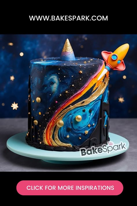 Explore the Cosmos: Celestial Space-Themed Cakes Planet Cake Ideas, Out Of This World Birthday Cake, Cosmos Birthday Party, Space Party Cake, Birthday Cake Space, Galaxy Theme Cake, Solar System Birthday Cake, Astronaut Cake Birthday, Space Cake Smash