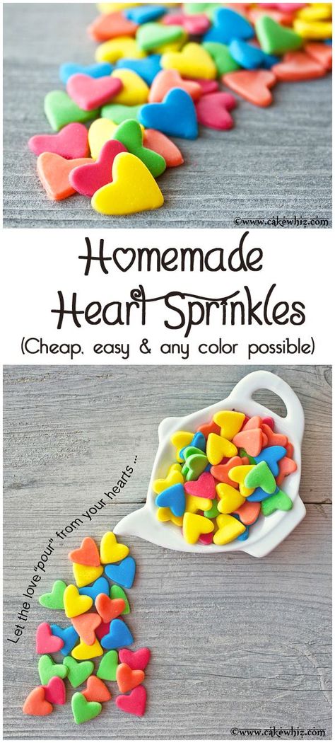 HOMEMADE JUMBO HEART SPRINKLES ... easiest and cheapest things you will ever make! From cakewhiz.com Homemade Sprinkles Recipe, Homemade Sprinkles, Cupcakes With Sprinkles, Desserts Birthday, Diy Sprinkles, Brownie Bars, Sprinkles Recipe, Chocolate Ideas, Averie Cooks