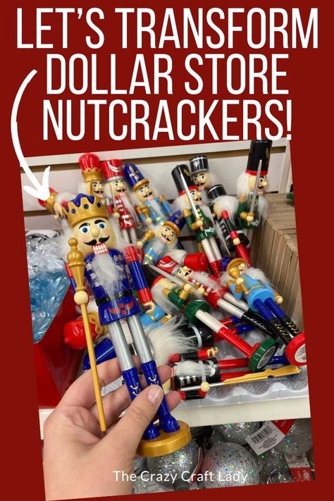 Dollar Tree Nutcracker Diy, Nutcrackers Display, Diy Christmas Decorations Dollar Store, Nutcracker Crafts, Nutcracker Christmas Tree, Nutcracker Decor, Dollar Store Christmas Crafts, Dollar Tree Christmas Decor, Nutcracker Christmas Decorations